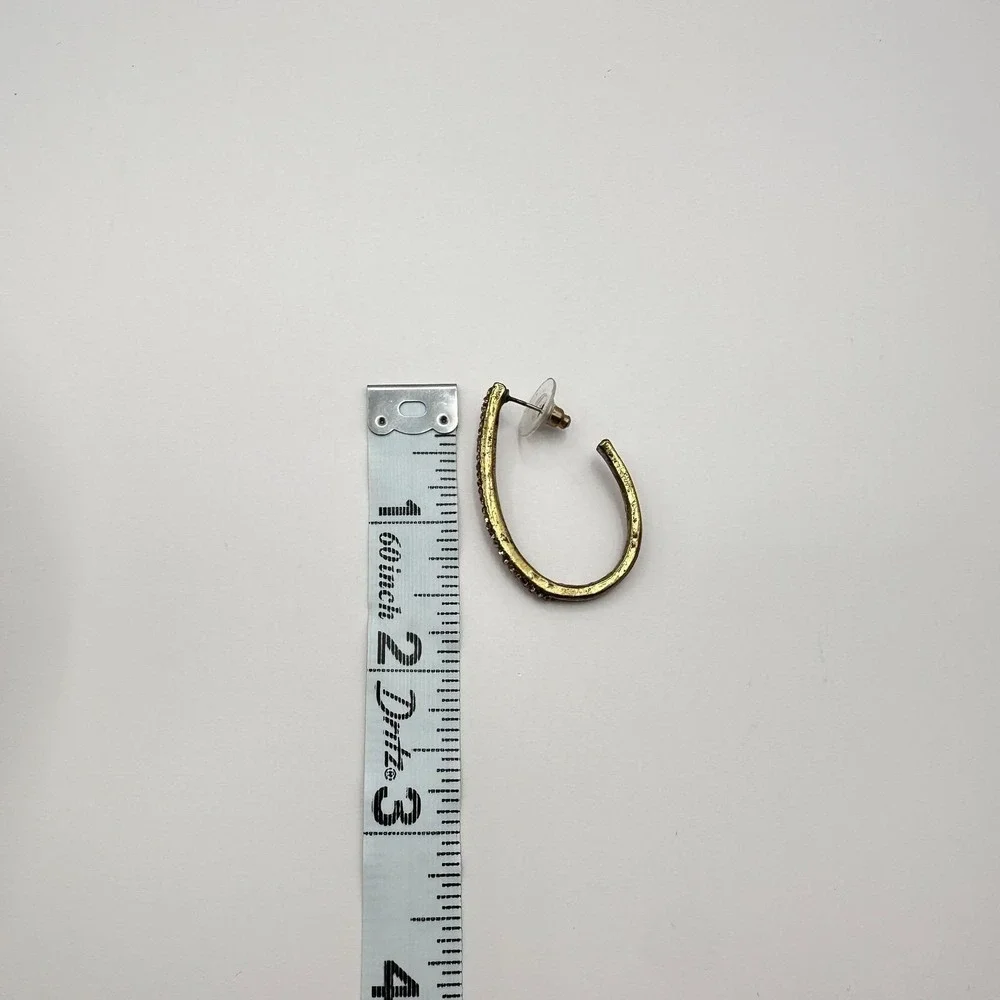 Vintage 90s Gold Tone Oval Hoop Earrings Champagne Glass Accents Style‎ Fashion